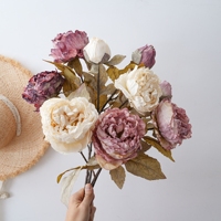 MW66035 69cm Branche de pivoine artificielle vintage à 3 têtes, fleur en soie mauve poudré pour la décoration florale de la maison, des mariages et des événements