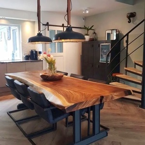 <span class=keywords><strong>Table</strong></span> de <span class=keywords><strong>restaurant</strong></span> en bois massif de noyer naturel irrégulier, moderne et personnalisée, fabriquée par Livemate Factory, meubles de salle à manger - Product Image 1