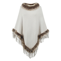 Nouveau manteau Cape tricoté pour femmes avec glands décontracté couleur unie pull lâche tricot longue longueur col rond épais pour la saison d'automne