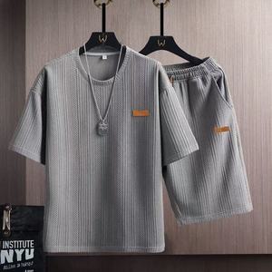 <span class=keywords><strong>Ensemble</strong></span> de t-shirts d'été 2 pièces pour hommes, <span class=keywords><strong>ensemble</strong></span> de vêtements de sport en coton pur, <span class=keywords><strong>ensemble</strong></span> personnalisé avec impression de marque, <span class=keywords><strong>ensemble</strong></span> de shorts à manches courtes 2 pièces pour hommes - Product Image 4