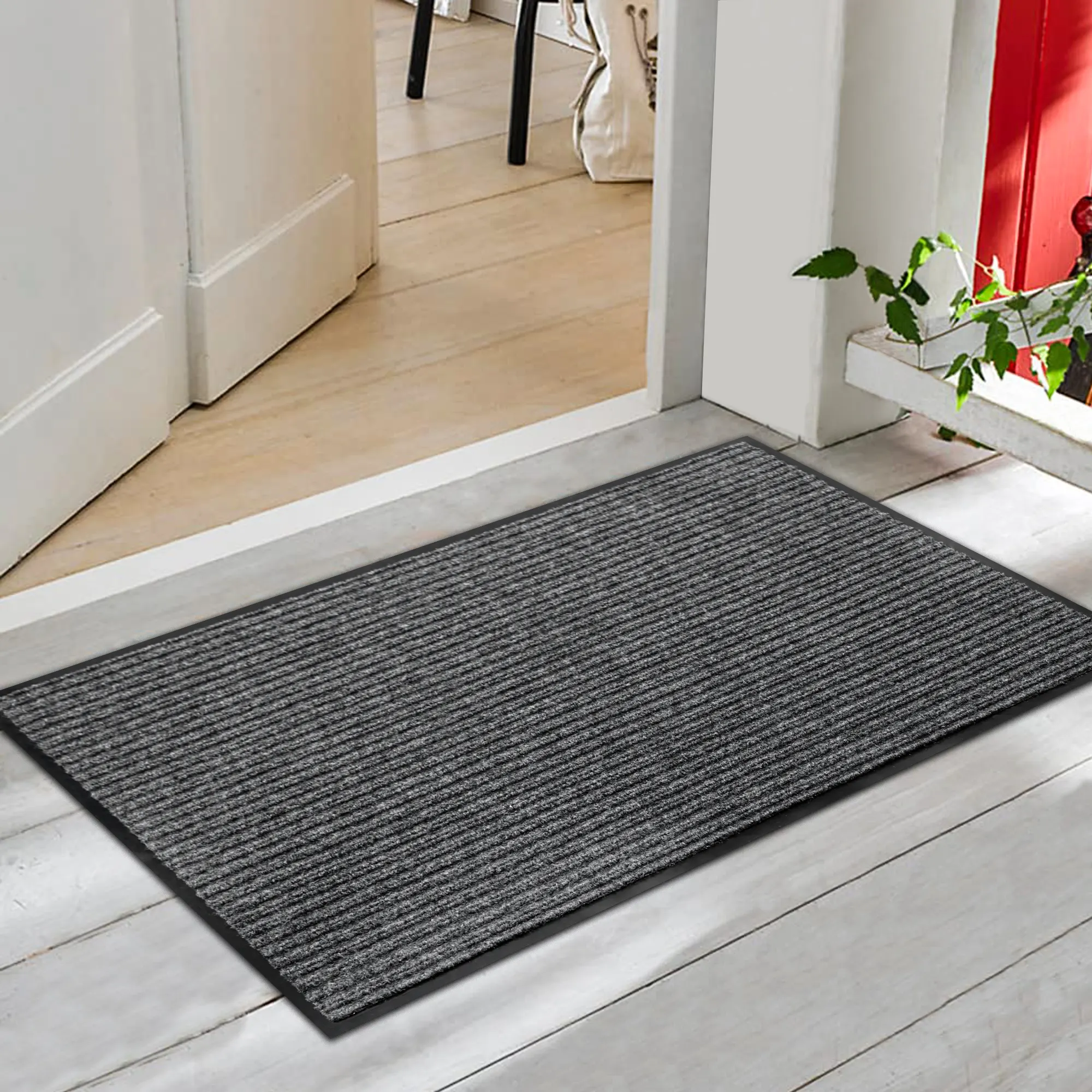 High quality fashionable and minimalist black gray curly fur surface floor mat for entering households