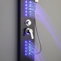 Système de douche colonne LED avec jets pluie et cascade, jets corps entier, douchette à main, bec de baignoire et modes de pulvérisation massants