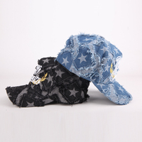Gorra de Béisbol Unisex de Mezclilla con Estampado de Estrellas Desgastadas y Bordado 3D, Estilo Hip Hop, de Alta Calidad, al por Mayor