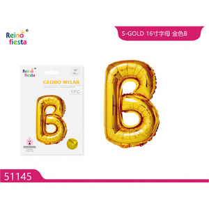 Palloncino in Mylar Dorato a Forma di Lettera 'B' da 16 Pollici, Marca Peiyong Modello 51145 per Decorazioni Festive - Product Image 1