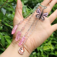 Pendientes de Gancho de Oreja de Cristal Natural con Borla, Acrílico, Mariposa, Estrella, Gancho Individual Plateado, Colgante de Cristal Curativo, Sin Perforación