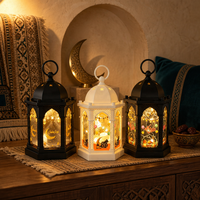 Lanterne suspendue multifonctionnelle islamique en plastique écologique, sans flamme, à LED blanc chaud vacillant, pour Ramadan Kareem et Eid Mubarak