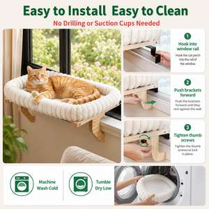OEM Plateforme de fenêtre pour chat, avec tapis en peluche amovible, structure en bois massif, étagère stable à fixer sur le rebord de fenêtre, pour le repos des chats de grande taille - Product Image 3