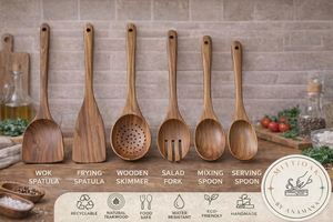 Handmade Kitchen Wooden Utensils <b>Tools</b> Eco-friendly Sustainable Dishwasher <b>Safe</b> 6pcs Natural Teak Wood Spatula Spoons Set - Product Image 2