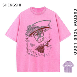 Shengshi T-shirt en vrac pour adultes personnalisé 320g détendu col rond lavage à l'acide rétro doux Gym avec impression personnalisée T-shirt en vrac à faible quantité minimale de commande pour unisexe - Product Image 1