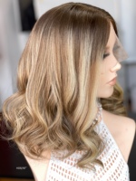 Perruque en cheveux humains casher SHY, avec dessus en dentelle, cheveux vierges bruts, couleur blonde naturelle avec mèches, nœuds doux, aspect naturel, sur mesure