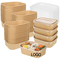 Boîte alimentaire rectangulaire en papier kraft, jetable, avec couvercle, pour plats frits à emporter