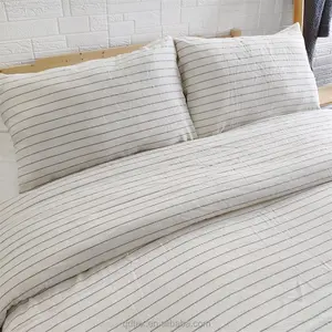 Hochwertige gewaschene Leinen Baumwolle Classic Stripe Bett Kissen bezüge Bettwäsche Bettlaken