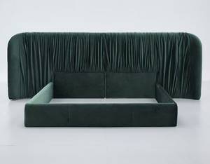 Lit rembourré de style français haut de gamme avec grand tête-de-lit en tissu velours doux et housse lavable pour chambre à coucher - Product Image 3