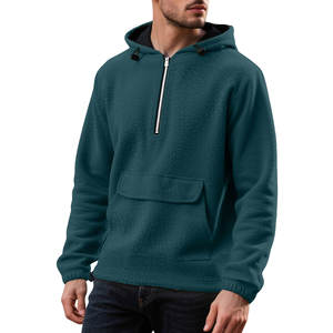 Sweat à capuche pour homme, couleur unie, de haute qualité, doublé en polaire épaisse, demi-zip, poche cargo, pull-over - Product Image 4