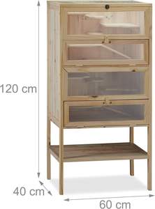 Gabbia per criceti a <span class=keywords><strong>4</strong></span> livelli in legno di pino con porta trasparente e ripiano portaoggetti per uso domestico come habitat per piccoli animali - Product Image 3