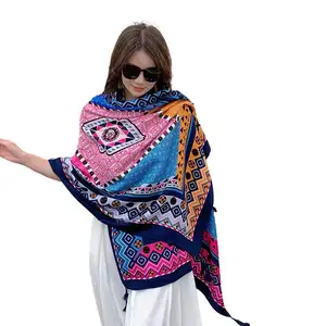 Wholesale Bohemian Style Beach Scarf For Ladies 90x180 Cm Long Summer Polyester Satin Shawl Satin New Leaf Pattern