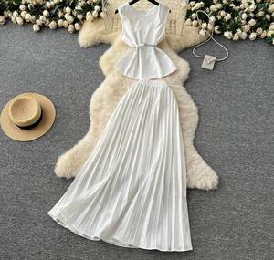 Ensemble Jupe Slim et Haut Tunique Bandeau Col Rond Sans Manches <span class=keywords><strong>Taille</strong></span> Haute Décontracté Couleur Unie Été Vente en Gros Large <span class=keywords><strong>Grande</strong></span> <span class=keywords><strong>Taille</strong></span> pour Femmes - Product Image 2