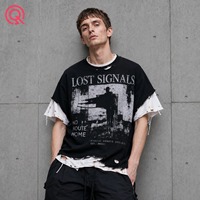 Modekleding op maat gemaakte vintage geruite t-shirts met twee lagen, Wasteland-stijl, digitale print, groothandel vanuit leverancier van herenkleding