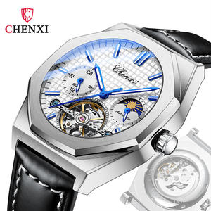 Montre mécanique automatique haut de gamme pour homme <span class=keywords><strong>Dawn</strong></span> Steel Belt, phase de lune, cadran à aiguilles, boîtier octogonal, résistance à l'eau 30 m - Product Image 3