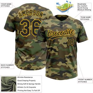 Maillot de softball personnalisé, chemise de baseball à 2 boutons, uniforme d'équipe brodé, t-shirt unisexe, anti-humidité, imprimé camouflage - Product Image 4
