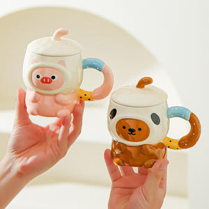 Schattige <span class=keywords><strong>Hand</strong></span> Getekende Cartoon Dier Mok Grote Capaciteit Creatieve Waterbeker Met Deksel Lepel - Product Image 2