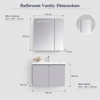 Kabinet Kamar Mandi Dinding Stainless Steel Lampu Induksi Lampu Ambient Kabinet Cermin Wastafel Keramik Tahan Suhu Tinggi