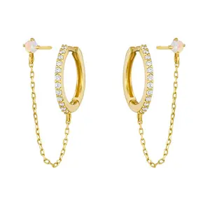 Gemnel unique opal stud gold chain huggie 925 silver diamond hoop earrings