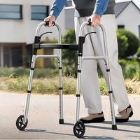 Déambulateur en aluminium réglable en largeur et en hauteur pour personnes âgées, déambulateur pliable à une touche avec poignée et roues de 5 pouces, déambulateur de mobilité pour seniors