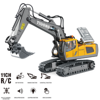 Excavatrice RC pour enfants 1:20, bulldozer 2,4 GHz 11CH, camion de construction RC, jouets de véhicules d'ingénierie avec lumière et musique