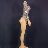 Mode à manches longues Bling Glitter Stripper Tenues Vêtements de danse exotiques Club Justaucorps Showgirl Combinaisons Femmes Sexy Sequin Bodys