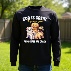 T-shirt à manches longues avec image graphique God Is Great Dogs Are Good, taille S - Product Image 1