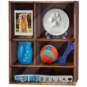 Wooden Pet <b>Photo</b> Frame Brown Rectangle Handmade Multipurpose <b>Storage</b> <b>Box</b> With Collar And Memorial Display - Product Image 5