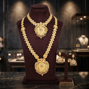 Wholesale Brass 14K/18K/24K Gold Plated Combo Forming <b>Long</b> <b>Necklaces</b> Earrings Traditional Wedding Jewelry Set Women's Fashion - Product Image 2