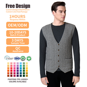Autumn Winter Knitwear Manufacturer OEM ODM <b>Sleeveless</b> Cable Wool <b>Cardigan</b> <b>Men</b> Vest Custom Knit Sweater - Product Image 2