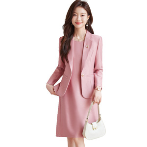 Women's Suit Set Black Midi Dress With Blazer Three Quarter Sleeve Elegant Autumn Wear - Product Image 5