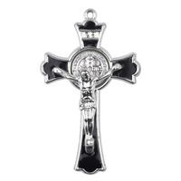 Croix catholique en plastique Saint-Benoît en gros, 75x46mm, accessoires de chapelet, crucifix pas cher