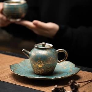 Evergreen rétro Vintage petite théière Kung Fu service à thé unique en céramique bouilloire glaçure or argent main aiguière théière Design Style - Product Image 5