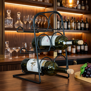 Modern Metal Wine Rack 6 Bottle Capacity <b>Freestanding</b> Countertop Storage Minimalist Design Durable Iron <b>Bar</b> Tool - Product Image 2