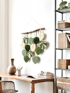 Regalos corporativos: Tapiz de macramé con hoja de Monstera estilo boho, tapiz grande de hoja de selva, arte verde natural para decoración de sala de estar, dormitorio y estudio. - Product Image 2