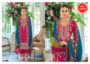 Designer tendance Chinon Soie Salwar Kameez avec Broderie Travail Costume Pakistanais Élégant et Abordable pour les Femmes Vêtements Ethniques - Product Image 4