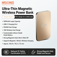 Power Bank Magnetik Kaca Temper Aluminium 5000mAh Ultra Tipis Pengisian Daya Nirkabel 15W Pengisian Cepat USB-C PD 20W Layar LED