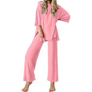 Set da salotto per donna top a <span class=keywords><strong>maniche</strong></span> <span class=keywords><strong>corte</strong></span> e <span class=keywords><strong>pantaloni</strong></span> <span class=keywords><strong>lunghi</strong></span> morbidi e comodi pigiami Set di abiti 2 pezzi S-XXL - Product Image 6