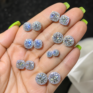 Hip-hop Moissanite <b>Stud</b> 1ct VVS 925 Sterling Silver Silver Plated Trendy Men Women Jewelry Flower Cluster Halo Diamond <b>Earrings</b> - Product Image 3