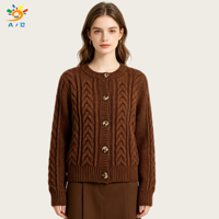 AJB 2026 Cardigan Femme Personnalisé 100% Cachemire Col Manches Longues Uni Hiver Décontracté Superposable Broderie 3D Anti-Plis