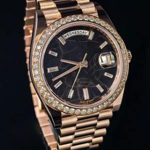 Reloj de Lujo de Alta Calidad con Bisel de Diamantes en Oro Rosa, Acero Inoxidable, Cristal de Zafiro, Movimiento Mecánico, Resistente al Agua 100 Bar - Product Image 4