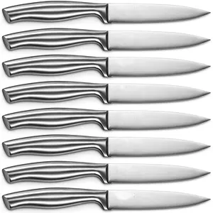 8個販売金属鋸歯状ナイフバルクステーキナイフ中空ハンドル付きキッチンナイフ