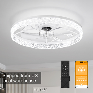 23.6inch Crystal Flush Mount <b>Ceiling</b> Fan with 3CCT LED <b>Light</b> APP <b>Remote</b> <b>Control</b> 6 Speed Reversible Quiet Fan for Bedroom, WHITE - Product Image 1