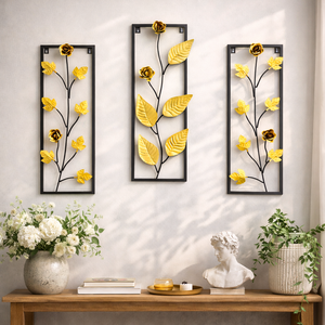 Arte de Pared Metálico Moderno, Decoración Floral de Hojas, Adorno de Pared de Tres Piezas para Sala de Estar u Oficina - Product Image 2