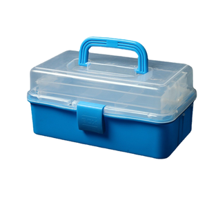 Caja de Almacenamiento de Plástico PE Azul HALO con Tapa Transparente y Asa, 3 Niveles, Capacidad de 1-3L, Organizador Portátil Multifuncional para Artículos Diversos - Product Image 1