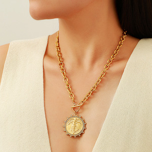 Stainless Steel Titanium Round Geometric Necklace Cupid <b>Angel</b> Pendant 18k Gold Plated Pave Setting European Style <b>Gift</b> Jewelry - Product Image 2